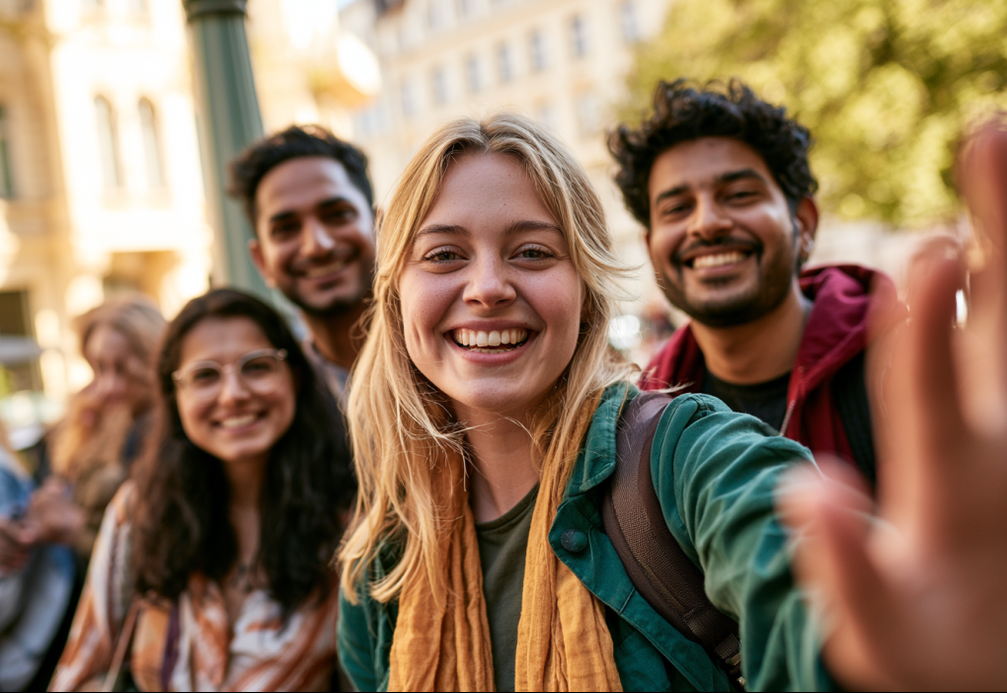Freundliche Begegnung deutscher und indischer Menschen
